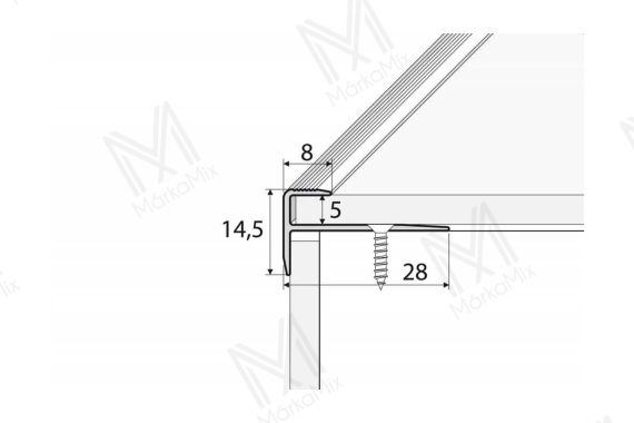 Alumínium F lépcsőprofil Vinyl, SPC 5 mm/2,70 m dűbeles eloxált pezsgő