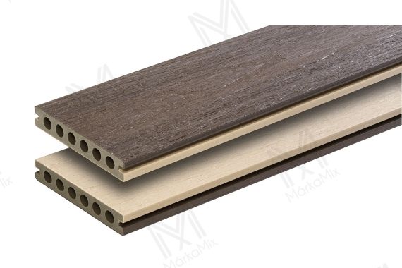 MM WPC Prestige Co-extrudált teraszdeszka, 3D famintás, szín: Dark Umber / Albus, 140x22x2900 mm