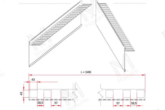 GRES 90 mm alumínium záróprofil, szín: ezüst, 90x64 mm/2,40 m