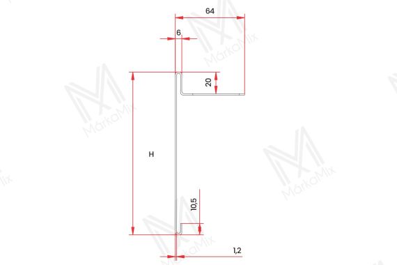 GRES 60 mm alumínium záróprofil, szín: ezüst, 60x64 mm/2,40 m
