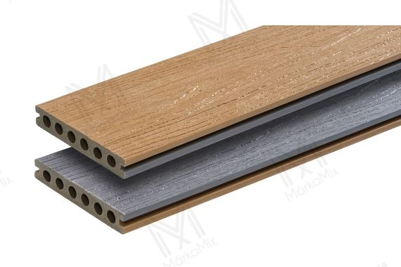 MM WPC Prestige Co-extrudált teraszdeszka, 3D famintás, szín: Light Gray / Customized Teak, 140x22x2900 mm