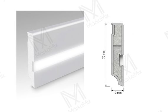 MM DL45 70x12 mm  padlószegély, LED kialakítással,  Fehér RAL9003 színben 2,40 m/ szál